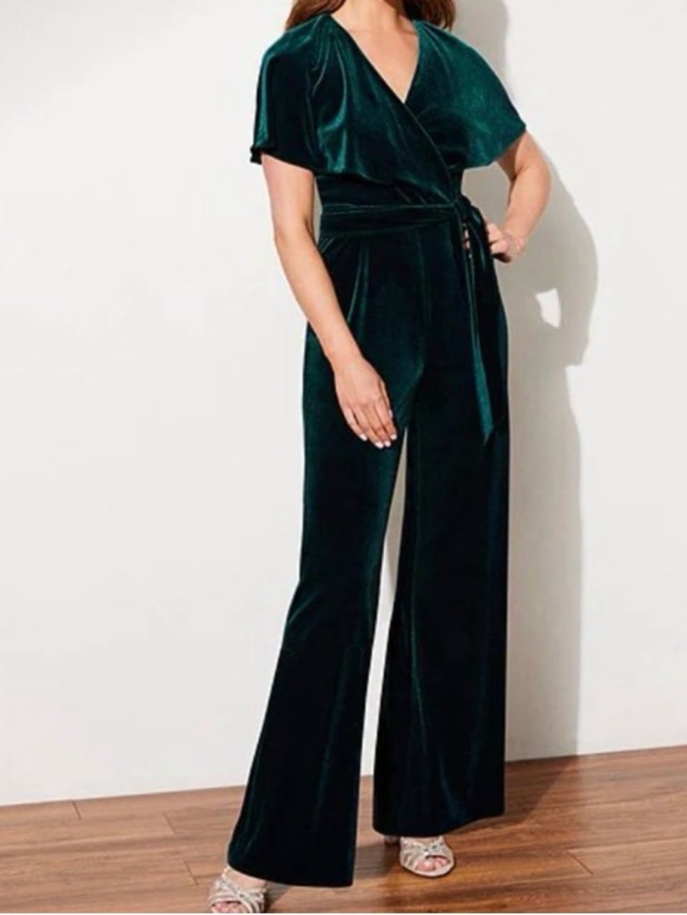 Beth Velvet Jumpsuit in Frost Green